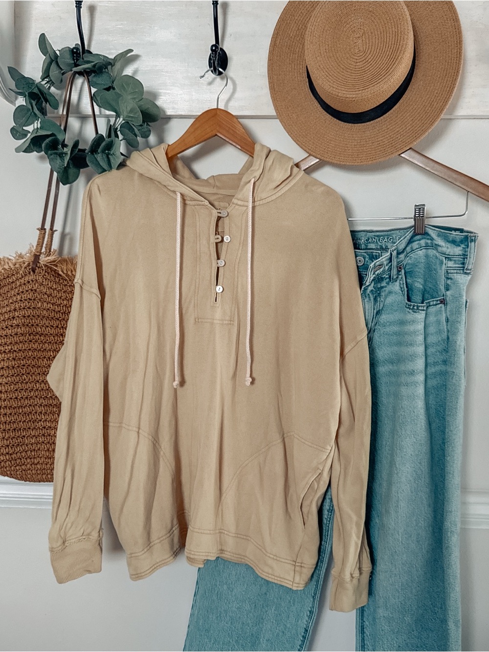 Aerie Yellow Hooded Henley Pullover